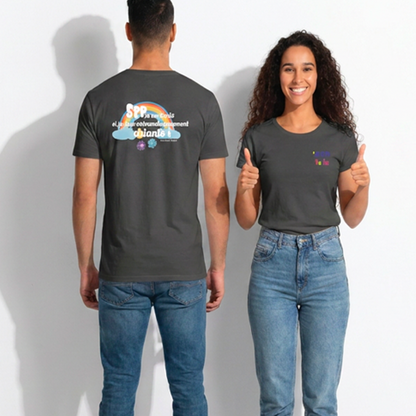 Tee-shirt unisexe noir Après la pluie Seplavie, tee-shirt arc-en-ciel handicap invisible impression française en coton bio