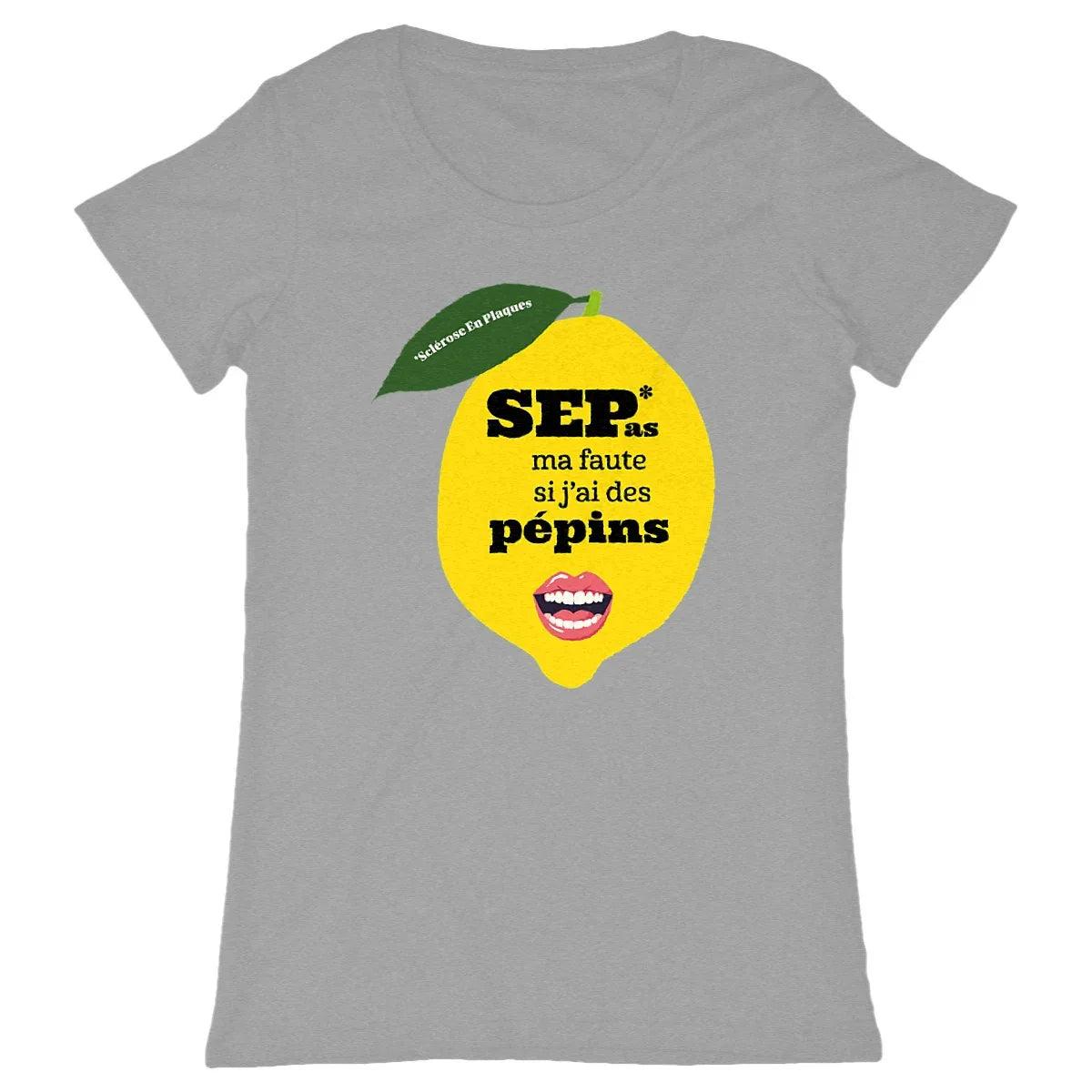 T-shirt femme Pépin de Vie Seplavie gris, coton bio pour vivre avec la SEP