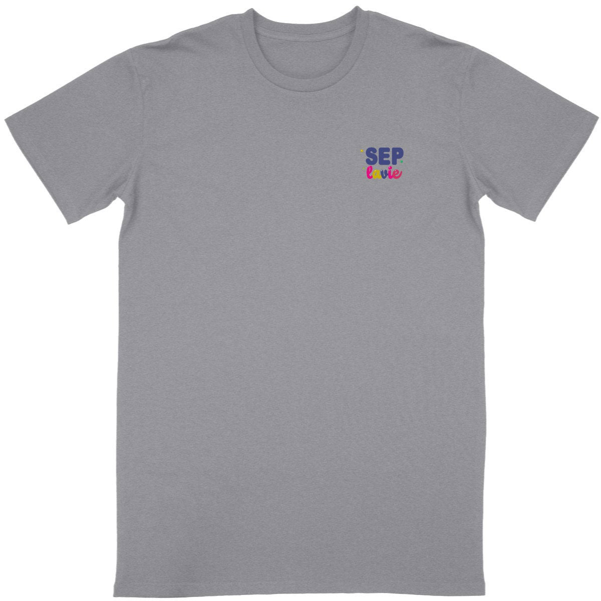 T-shirt unisexe gris Pépin de Vie Seplavie, représente positivement le handicap invisible et la sclérose en plaques, impression française, coton bio