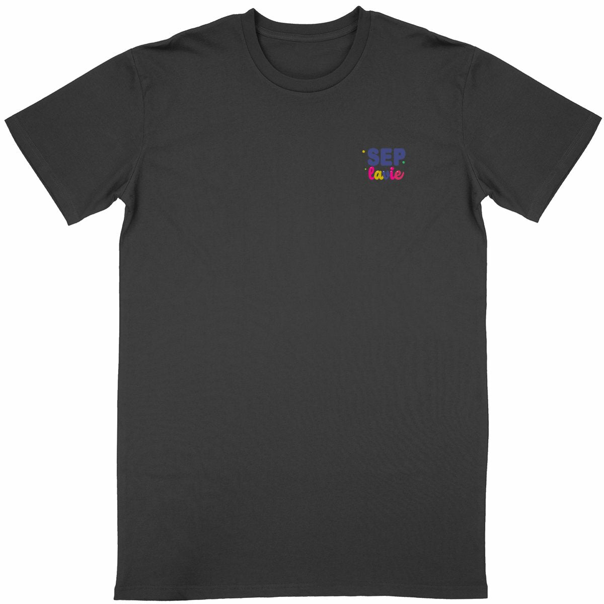 T-shirt unisexe noir Pépin de Vie Seplavie, représente positivement le handicap invisible et la sclérose en plaques impression française coton bio