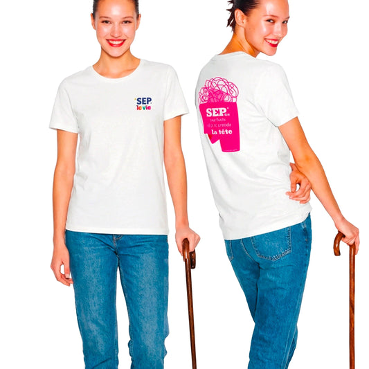 T-shirt unisexe Tête en Nuages Seplavie porté, mode handicap invisible impression française