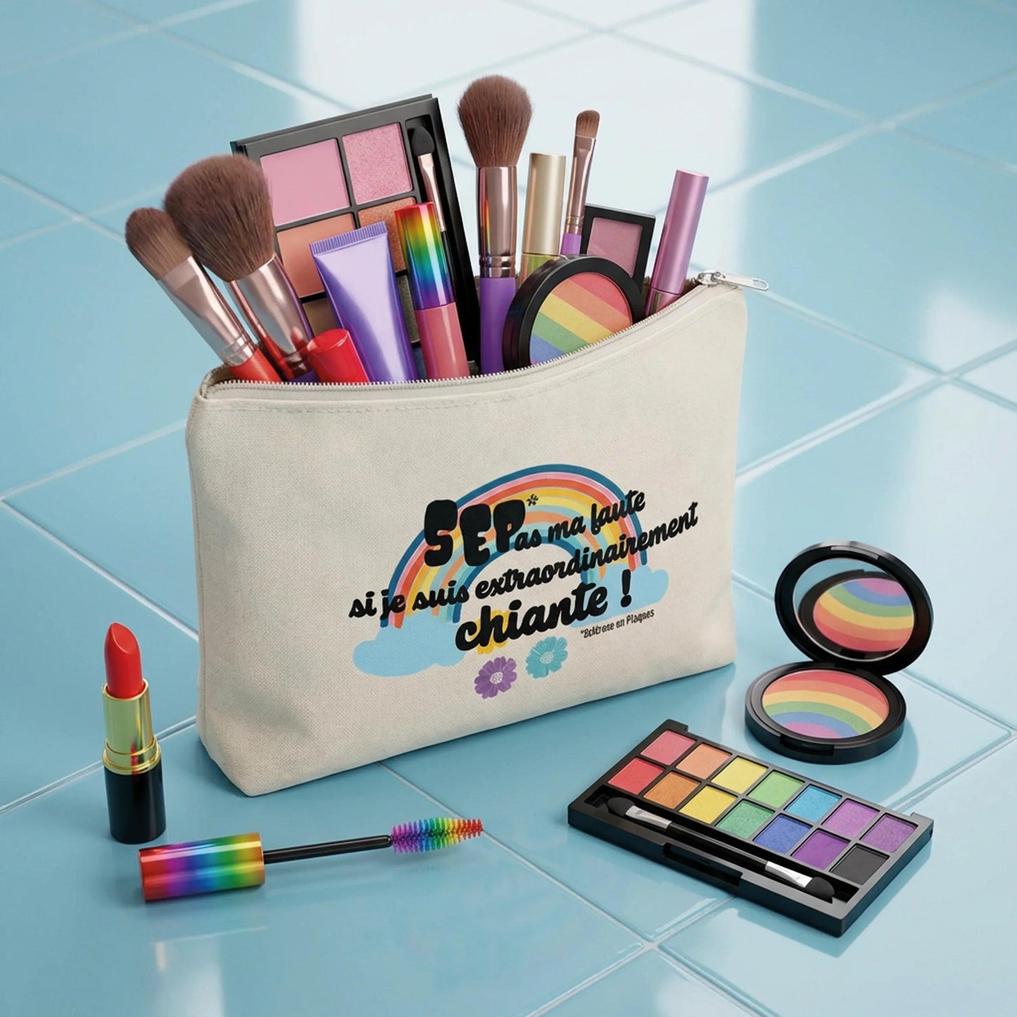 Trousse Après la pluie Seplavie, accessoire arc-en-ciel handicap invisible impression française